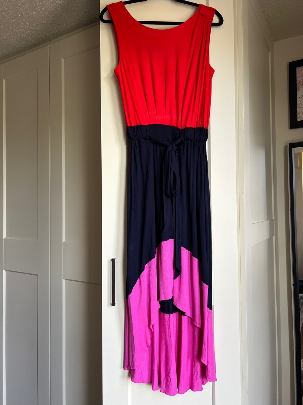 Marc by Marc Jacobs color block Red, Navy & Pink High-Low Maxi Dress small
